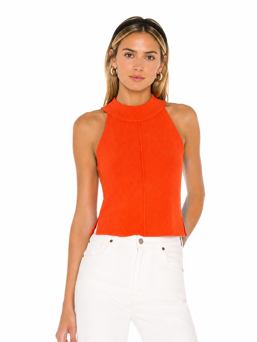 Autumn Cashmere Mock Neck Knit Tank Top Red/Orange Size Small
